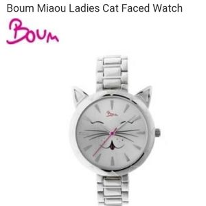 Boum ladies Miaou cat face silver watch, NEW